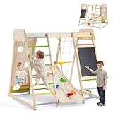 EROMMY Klettergerüst Indoor,9 in 1 Indoor-Spielplatz,Geeignetes klettergerüst Indoor ab 3 Jahre mit Rutschbrett, Kletterwand, Kletterseil,Wandtafel,Affenbar...