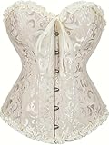 Zaleau Damen Korsett Vollbrust Corsage Top Gothic Vintage Bustier Halloween Kostüm Übergrößen, XS-6XL, Beige, S