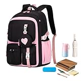 Générique Rucksack für Kinder, großes Fassungsvermögen für Schule, großer Rucksack für Mädchen, Schule – für Reisen, Flugzeug, Grundschule, College, Jugendliche, Rosa, Se référer au descriptif
