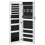 SONGMICS Schmuckschrank hängend, Hängeschrank, abschließbarer Spiegelschrank, Wandschrank mit rahmenlosem Ganzkörperspiegel und 2 separaten Make-up-Organizern, für Ketten, Ohrringe, weiß JJC001W01