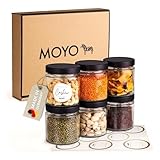 MOYO Vorratsgläser mit Deckel I 6er Set á 410ml I hochwertige Frischhaltedosen Glas I luftdichte Aufbewahrungsbox Küche I Vorratsdosen Set mit Etiketten I Vorratsdosen Glas mit Deckel in schwarz