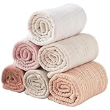 Koomuao 6 Stück Baby Spucktücher,25x50 cm Mullwindeln Spucktücher,6 Lagig Saugstark Baby Waschlappen langlebig,luftdurchlässig Weiche Musselin Erstausstattung für Neugeborene (Rosa)