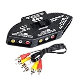 P99C 3-Wege AV Cinch Video/Audio Switch Splitter Umschalter mit 3RCA Kabel, 3 In 1 Out Composite Video L/R Audio Auswahlbox, Plug & Play, Keine zusätzliche Stromversorgung erforderlich