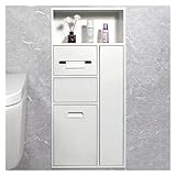 Einbaudusche aus Edelstahl mit Mülleimerhalter und integriertem Regal für Badezimmer-Aufbewahrung und Toilettenartikel (Weiß, 40 x 86 x 14 cm)