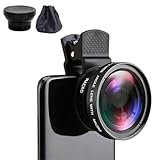 2 in 1 Objektiv-Kit für Smartphones, 0.45X Weitwinkel & 12.5X Makro Linse, Universal Clip-On Kamera Adapter, geeignet für iPhone, Samsung & die meisten Android Smartphones, Hochwertige Aluminium-Linse