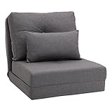 HOMCOM Bodensessel 2-in-1 Klappbett mit Verstellbarer Rückenlehne Bodensofa mit Zierkissen, Bodensitzkissen für Wohnzimmer, Schlafzimmer, Leinen, Dunkelgrau