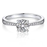 MomentWish Verlobungsring Damen, 1 Karat Moissanit Diamant Ring Damen, VVS1 D Farbe 925 Sterling Silber, Verlobung Hochzeit Geschenk Ring für Frauen-Größe56