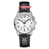 Hearkent Damen Sprechende Uhr mit Deutscher Sprachausgabe, Senioren Armbanduhr, Blinden Uhren, Sehbehindertenuhr, Lederarmband, Funkuhr (Schwarz, Damengröße)