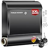 KESSER® XXL Briefkasten Edelstahl mit Zeitungsfach, gebürstet, 3X Schlüssel abschließbar, Pulverbeschichtet, Wandmontage, groß Front-Einwurf: DIN C4 = DIN A4, inkl. Montagematerial, Schwarz