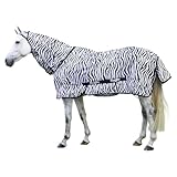 RL24 - Zebra Fliegendecke mit Halsteil RugBe von Kerbl – Ekzemerdecke in Schwarz/Weiß – Decke zum Schutz vor Insekten – unterfütterter Brustbereich – Outdoor-Pferdedecke – 135 cm
