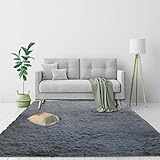 CUIMEI Teppich Wohnzimmer Flauschig 65 x 65 cm, Waschbar, Flauschige Oberfläche, Robust, Spitzenqualität, Pflegeleicht, in Vielen Farben & Größen, Hochflor Teppich Teppich, Silbergrau