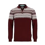 tomBrook Herren Troyer mit Norweger-Strick-Muster - Strickpullover mit Troyer-Kragen aus Baumwolle in Dark Red Größe 3XL