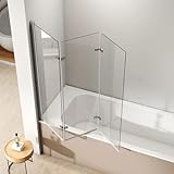 EMKE Duschwand für Badewanne 130x140cm, Duschtrennwand für Badewanne 3-teilig Faltbar Badewannen Duschwand, 6mm Sicherheitsglas Duschabtrennung Badewanne Badewannenaufsatz