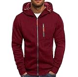 Herren Herbst Winter 2-teiliger Anzug Patchwork Langarm Kapuzenoberteil Bluse und Lange Hosen Sets mit Taschen Herren Jogginghose Set (Red, XL)
