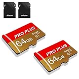 2 Pack TF Card 64GB with Adapter, High Speed Memory Card, UHS-I C10 A1 Memory TF Card for Tablet/Mobile Phone/Camera/Car Audio/Game Console (TF162 Red Gold 64GB)