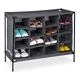 Relaxdays Camping Schuhregal, 16 Fächer, Leichter Aufbau, Stabiler Stoffschuhschrank, HxBxT: 65 x 84 x 36 cm, grau