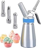 Comforty Sahnespender-250ml, Sahnesyphon Edelstahl mit 3 Dekorations-Düsen und 1 Reinigungsbürsten, Edelstahl Sahnespender für Cremes und Soßen