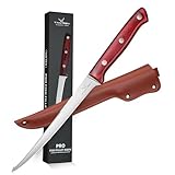 TAN REN Filitiermesser Fisch Scharf, 19 CM Profi Filetiermesser Fisch Angeln, Edelstahl Filetiermesser Fleisch mit Scheide, Profi Ausbeinmesser Messer Angeln für Fisch & Fleisch