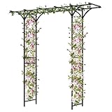 GOPLUS Rosenbogen aus Metall, 200 x 52 x 206 cm Gartenbogen mit Spalieren & erweitertem Dach, Torbogen Pergola Rankhilfe Hochzeitsbogen für Garten, Hochzeit & Party