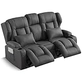 SAMERY Relaxsessel mit Liegefunktion Fernsehsessel Manuell Verstellbar, Zweisitzer Sofa Kinosessel 2 Sitzer Sofa TV Sessel Heimkino mit Getränkehalter/Schublade/Buchse, Stoffbezug
