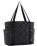 bagsmart Handtasche Damen Groß, 25L Wasserdichte Daunen Damen-henkeltaschen Einkaufstasche Sporttasche mit ReißVerschluss füR Reisen Fitness, Schwarz