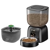 PUPPY KITTY Futterautomat Katze und Katzenbrunnen Combo, 180 Tage Lange Batterielebensdauer, Leicht zu reinigen, 10S Sprachaufforderung, 3L futterspender Katze und 2L Katzenbrunnen