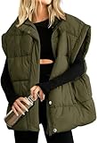 Damen-Winter-Weste, übergroß, lässig, ärmellos, Stehkragen, durchgehender Reißverschluss, warme Jacke mit Taschen, grün, XL