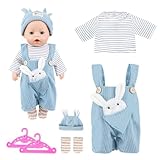 TZQFROCE Baby Puppen Puppenkleidung 35-45 cm Kleidung Outfits für Baby Puppen Puppenkleidung mit Hut Langarm Hose Socken und Kleiderbügel Geschenk für Kinder Mädchen Jungen - Blau