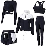 5-teiliges Yoga-Kleidungsanzug-Set, Trainingsanzug, Laufen, Winter, Fitness-Kleidung, Damen-Hosen, Schwarz , 42