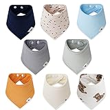 norinori Baby Dreieckstuch Lätzchen 8 Stück Sabberlätzchen 100% Weiche & Absorbierende Baumwolle Doppelseitiges nutzungsdesign mit 2 Verstellbares Druckknopf Musselin Halstuch für Sabbern und Zahnen