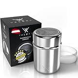 VALUXE® Puderzuckerstreuer - Edelstahl Kakaostreuer mit feinem Sieb & Deckel - Puderzucker Pulver Streuer für präzises Bestäuben - Zuckerstreuer, Mehlstreuer spülmaschinengeeignet