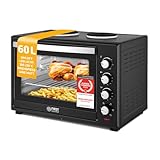 TZS First Austria - Minibackofen mit Kochplatten 60L 3200 W - Mini Backofen Pizzaofen mit Herdplatten bis 230°C & 6 Heizmodi - Miniofen Kombigerät mit 4 Einschubhöhen & hochwertigem Zubehör