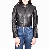 Divergent Retail Damen Bolero-Lederjacke, bauchfrei, bauchfrei, Amelia, Schwarz, Schwarz , 34