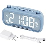 ROCAM Wecker für Schlafzimmer mit Nachtlicht, led Uhr mit FM-Radio, UKW Digitalradio, Küchenradio Tischuhr Netzbetrieb/Dimmbar/USB/Typ-C/DST/Nap Timer/Batterie-Backup Digital Uhr