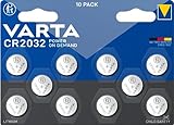 VARTA Batterien Knopfzellen CR2032, 10 Stück, Power on Demand, Lithium Coin, 3V, kindersichere Verpackung, für elektronische Kleingeräte - Autoschlüssel, Fernbedienungen, Waagen