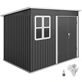 Outsunny Metall Gerätehaus 4,13 m² 260 x 177 x 190 cm Geräteschuppen mit Fenster Pultdach Abschließbarer Tür wetterfest Gartenhaus Outdoor Garten Schuppen Schrank für Hinterhof Außenbereich Dunkelgrau