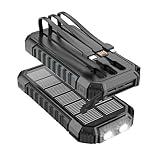 Solar Powerbank 27000mAh – 15 W Schnellladegerät, Tragbares Ladegerät, 3 integrierte Kabel mit LED-Taschenlampen – 5 Ausgänge, Solar-Handy-Ladegerät für iPhone 17/16/15/14/13 und Android