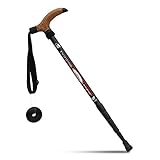 KRY Bergstock / Wanderstock, T-förmiger Griff, einziehbar, aus Luftfahrt-Aluminiumlegierung, verstellbare Teleskopstange, Stoßdämpfung, schwarz
