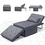 FLEXISPOT Sessel Wohnzimmer Sessel mit hocker Schlafsessel Klappbar mit bettfunktion mit schlaffunktion umwandelbarer Stuhl Bett ausziehbarer Schlafsessel Belastbar bis 300kg, Grau