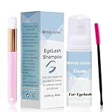 Wimpernshampoo für Wimpernverlängerung 60ml Lash Extension Shampoo Wimpernshampoo Schaumreiniger Wimpernschaum für Salon Wimpernpflege Wimpernextension Reinigung mit 2 Bürsten