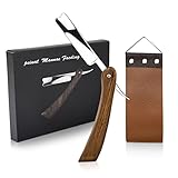 peinat Rasiermesser Set, Hochwertiges Edelstahl Barber Bartmesser, Rasiermesser mit Birnenholzgriff, Klinge Ist Aus Gehärtetem Stahl, Vintage Razor Enthält Leder Leinwandband Vatertagsgeschenk