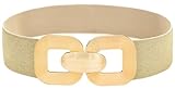 BAOKELAN Breiter elastischer Gürtel für Damen, dehnbarer Taillengürtel für Kleider, Beigefarbenes Band mit goldfarbener Schnalle, Fit Waist 26'-28'