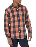 Amazon Essentials Herren Lässiges langärmeliges Popeline-Hemd Normale Passform, Marineblau Orange Büffel, XL