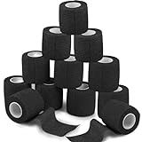 Selbstklebender Verband 12Rollen, 5cm x 4.5m Pflaster Rolle Verbandsmaterial, Elastische Binde Bandage Fixierbinde Haftbandage Selbstklebend für Sport, Handgelenk Vet Wrap Katze Hund Pferd(Schwarz)