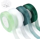 4 Rollen Organzaband, Geschenkband Grün, Schleifenband Breit, Dekoband Geschenkband Breit Stoffband Transparentes Organza Bänder Hochzeitsdekoration für Geschenk, Basteln,Schleifen（4 Rollen*45m*2cm)