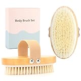 FREATECH 2 Stück Trockenbürste Körperbürste Set mit Weichen & Harten Naturborsten, Peelingbürste Badebürste Duschbürste Massagebürste zur Entfernung Cellulite, Förderung Durchblutung und Lymphdrainage