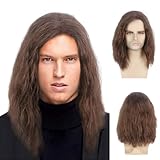 TSHAOUN Lange Braune Perücke für Herren Männer Perücken Lange Lockige Welle Geschichtetes Haar, Erwachsene und Herren Kostüm Hippie Rockstar Perücke für Halloween Cosplay Täglich Perücke (Braune)