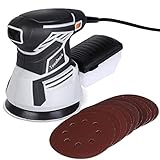 Exzenterschleifer, Towallmark 350W Schleifmaschine mit 12 pcs Schleifpapier,6 Gang Variable Drehzahl 6000-13000 RPM,Schleifteller 125 mm, Schleifer für Holz,Metall, Eckenkunststoff usw