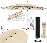 KESSER® Sonnenschirm Doppelsonnenschirm 4,6m x 2,7m | Ampelschirm Abdeckung & Ständer | Kurbelschirm Aluminium wasserabweisend | Neigbar Kippbar 360° Drehbar Beige