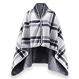 beifon Poncho Winter Warm Damen Decke Flanell Fleece Poncho Cape Weiche Dicke Winter Warm Wrap Poncho Open Front Cape Büro Zuhause für Frauen Mädchen Kinder (Grau+Weiß)